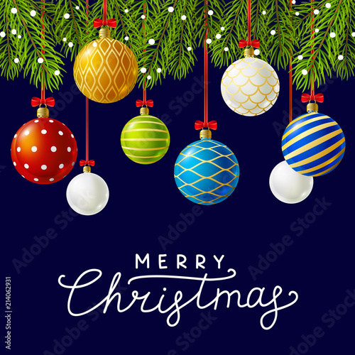 Christmas greeting card with color Xmas balls