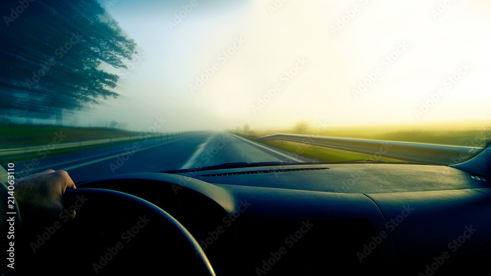Obraz premium Inside car driving fast
