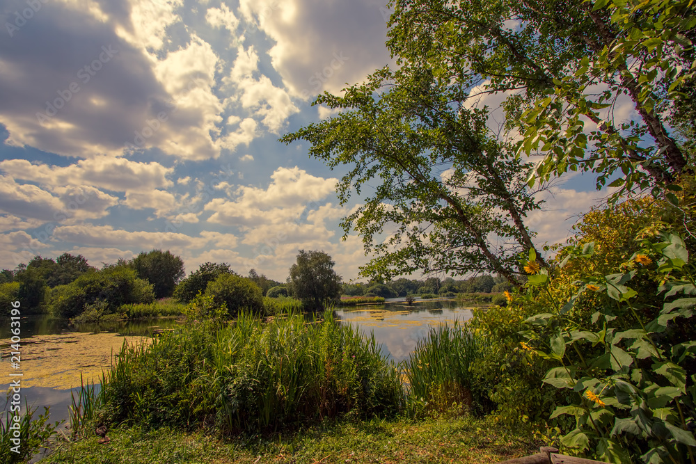 Natural parkland fishing lake. Idyllic English countryside summer travel destination Natural parkland fishing lake. Idyllic English countryside summer travel destination
