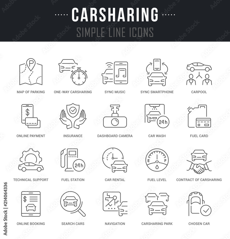 Set Vector Line Icons of Carsharing. Set Vector Line Icons of Carsharing.
