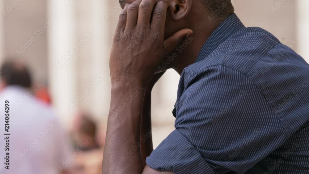 worries, problems. Thoughtful sad young black man thinking worries, problems. Thoughtful sad young black man thinking