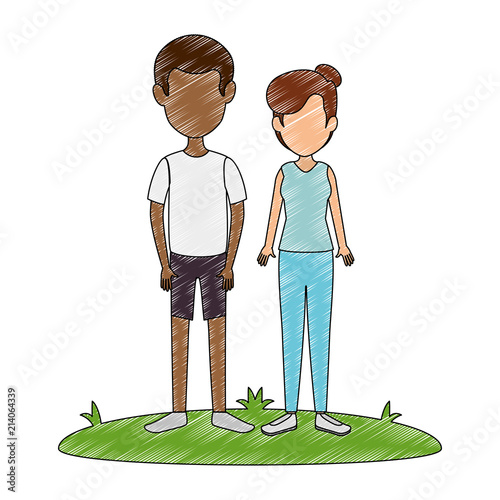 young couple in grass avatars characters