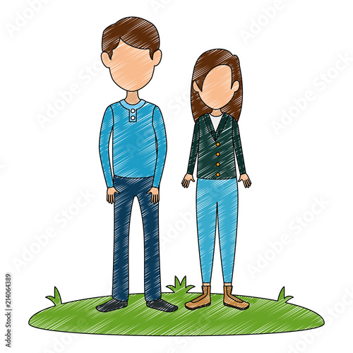 young couple in grass avatars characters