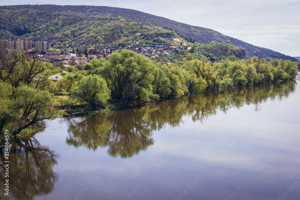 River Morava between Slovakia and Austria, view from Freedom Cycling Bridge in Devinska Nova Ves (on photo)