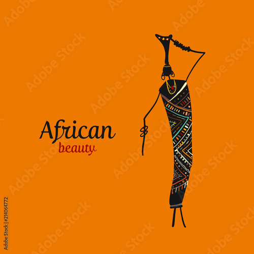 African woman with jug, ornate sketch for your design