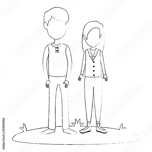 young couple in grass avatars characters