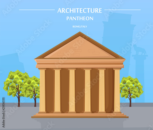 Greek temple architecture Vector. Athens attraction landmark. Travel banners