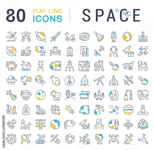 Set Vector Line Icons of Space.