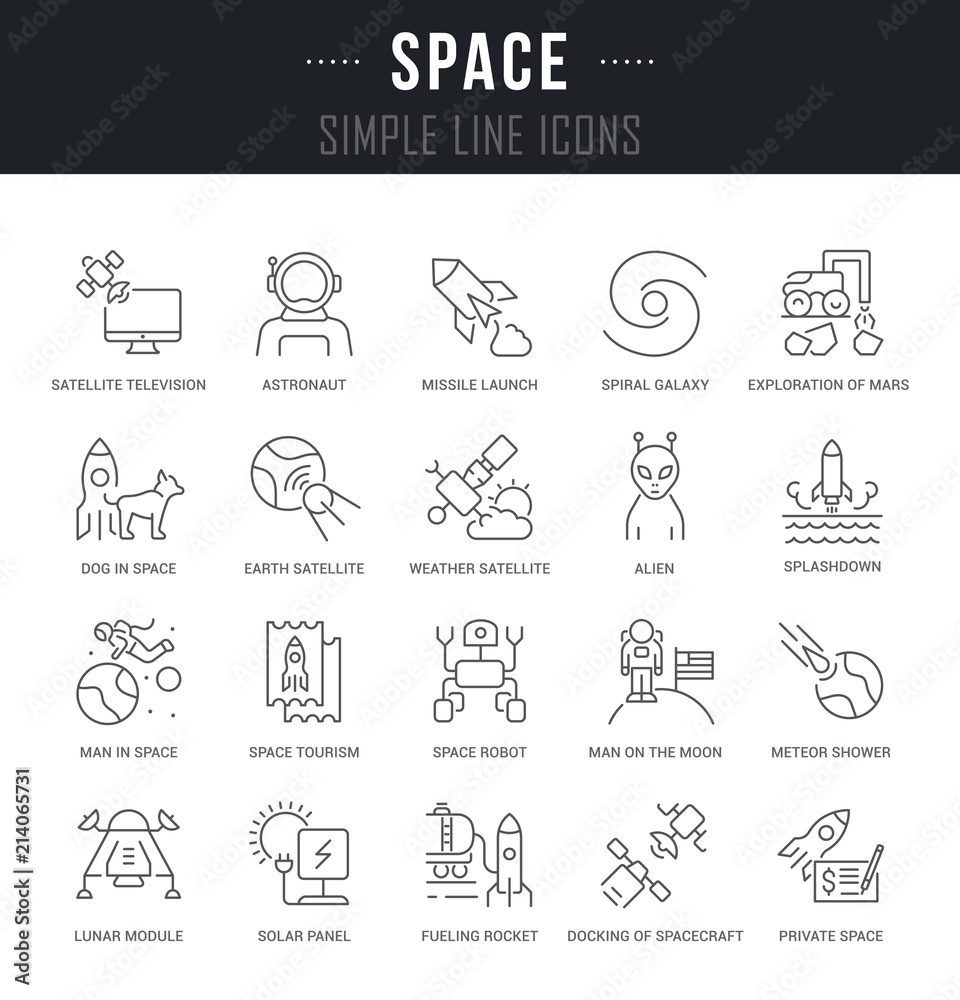 Set Vector Line Icons of Space.