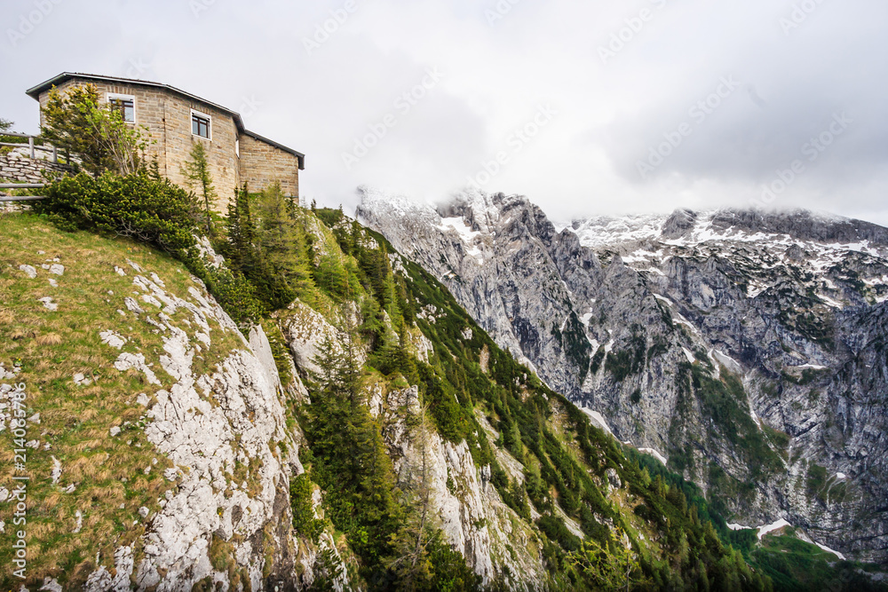 Kehlsteinhaus, the Eagle Nest, atop the summit of the Kehlstein, a rocky outcrop that rises above the Obersalzberg near the town of Berchtesgaden in Germany, Europe