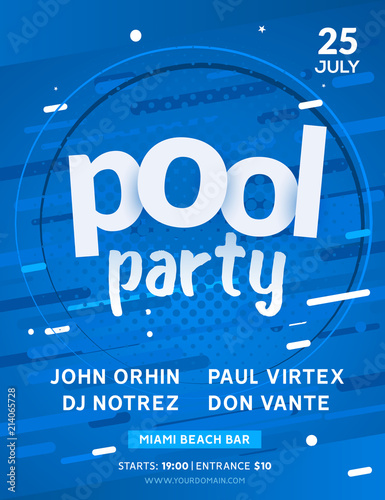 Pool summer party invitation banner flyer design. Water Pool party template poster