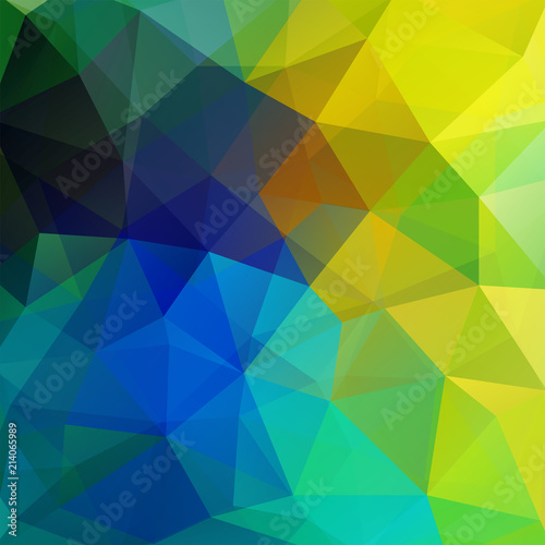 Background made of yellow, blue, green triangles. Square composition with geometric shapes. Eps 10
