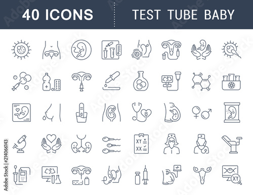 Set Vector Line Icons of Test Tube Baby.