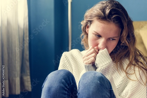 Canvastavla Young alone girl feeling sad