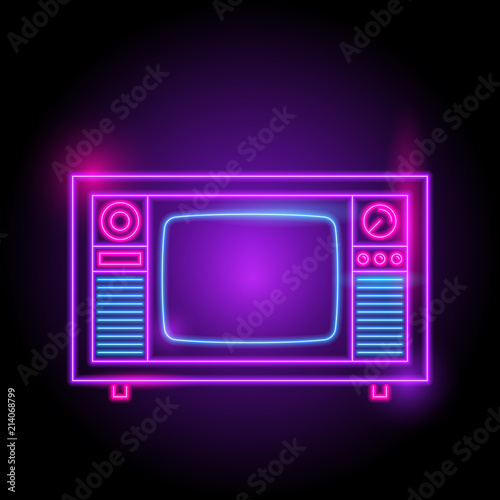 television neon logo. glow in the dark. electric theme season. party night club. vector eps10.