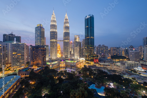 Top view of Kuala Lumpur skyline at dawn