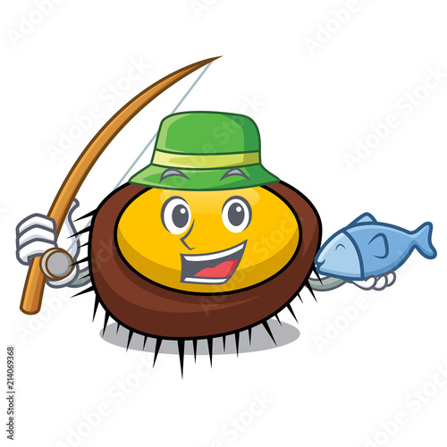 Fishing sea urchin mascot cartoon