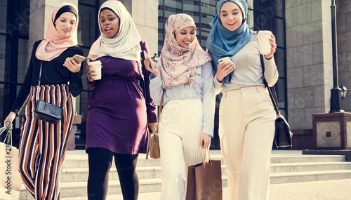 Islamic women friends shopping together on the weekend