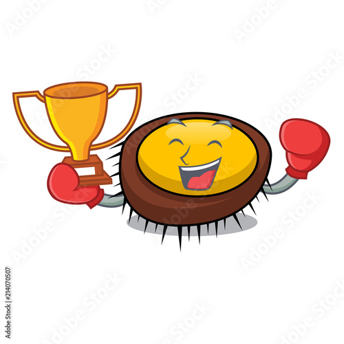 Boxing winner sea urchin mascot cartoon