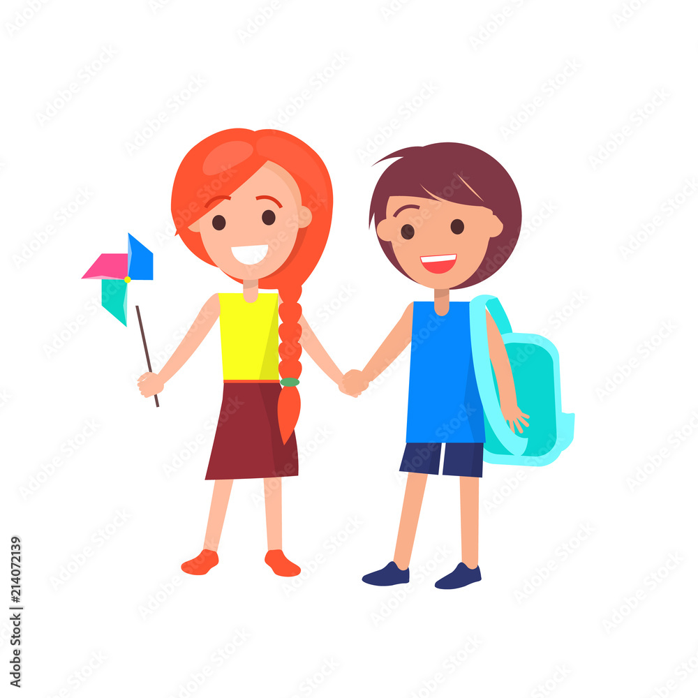 Boy and Girl Holding Hands Isolated Illustration Boy and Girl Holding Hands Isolated Illustration