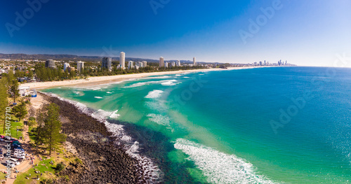 Aerial view of Burleigh Heads - famous surfing beach suburb on the Gold Coast, Queensland, Australia © Martin Valigursky