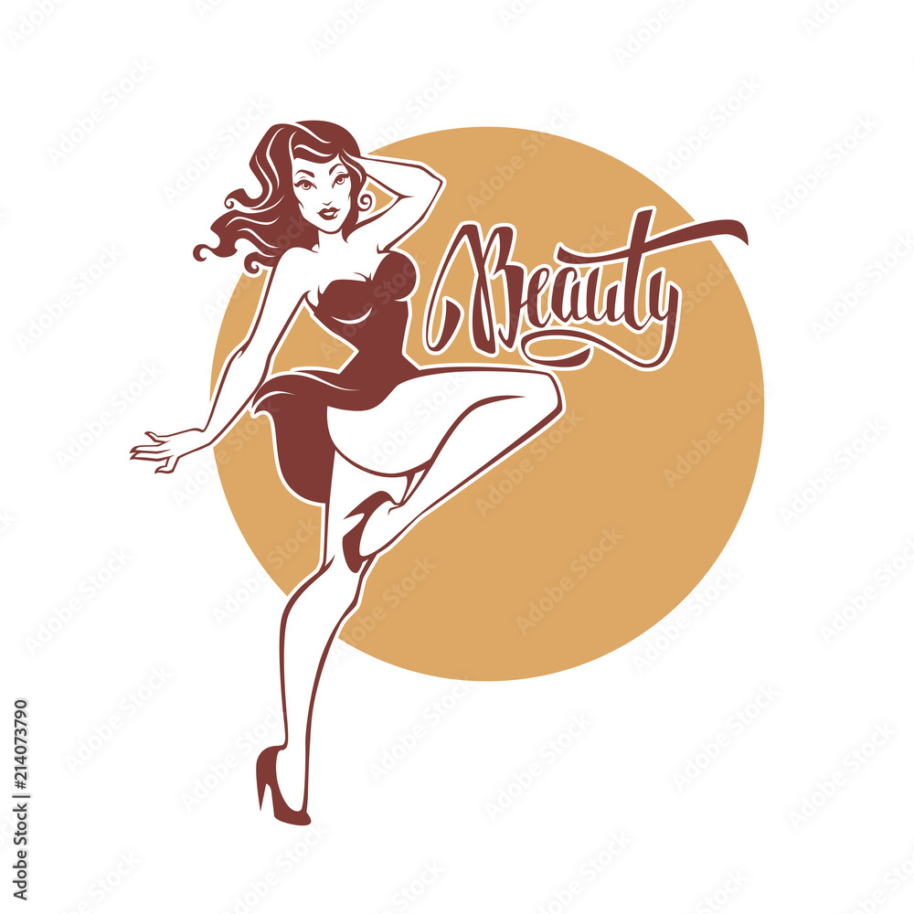sexy and beauty retro pinup girl and lettering beauty for your logo or