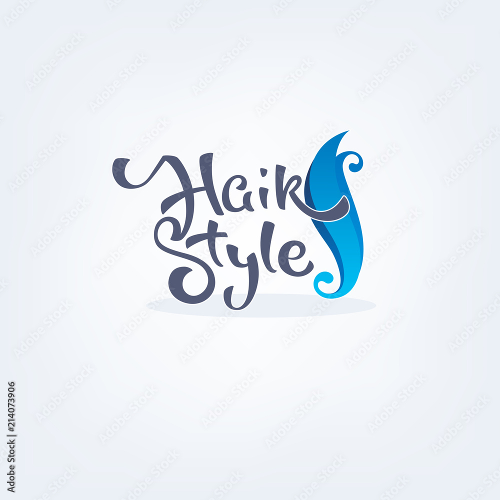 Hair Style, handdrawn lettering composition and hair swirl for your logo, label, emblem Hair Style, handdrawn lettering composition and hair swirl for your logo, label, emblem