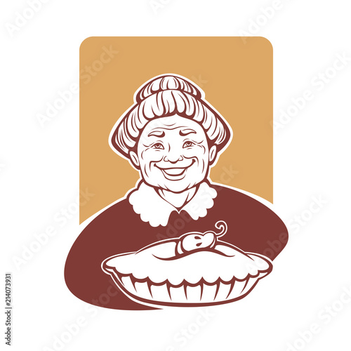 vector portrait of lovely grandmother and home made pie