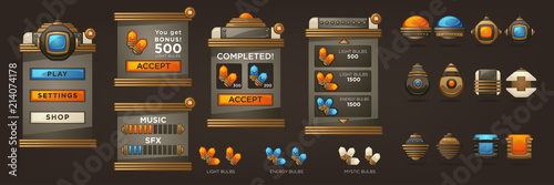 Steampunk Full Asset for your Mobile Game, retro futuristic mechanical objects and UI collection