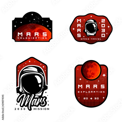 Set of space exploration badges. Flight to Mars stickers