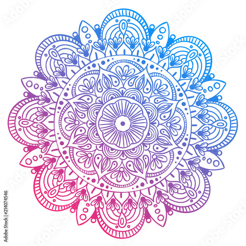 Mandala Vector Design Element. Round ornament decoration. Colorful flower pattern. Stylized floral motif. Complex flourish weave medallion. Tattoo print