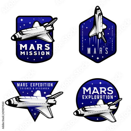 Set of mars exploration mission logotypes concepts