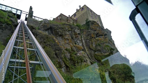 Riegersburg Castle on the hill  from the cabin of cable railway, Styria, Austria