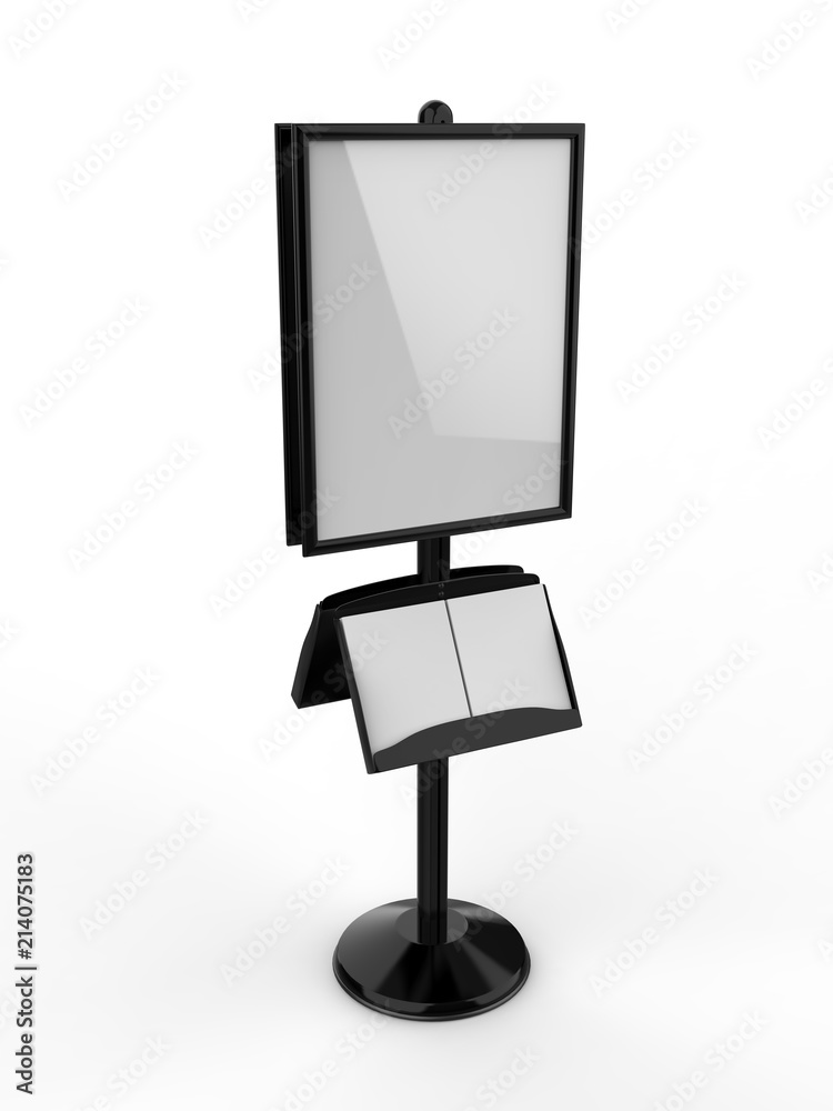 Floor standing poster display holder snap frame stand, Advertisement Sign Holder, 3d render illustration. Floor standing poster display holder snap frame stand, Advertisement Sign Holder, 3d render illustration.