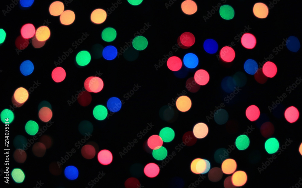 Multi-color Polka Dots Bokeh Lights on Dark Background 