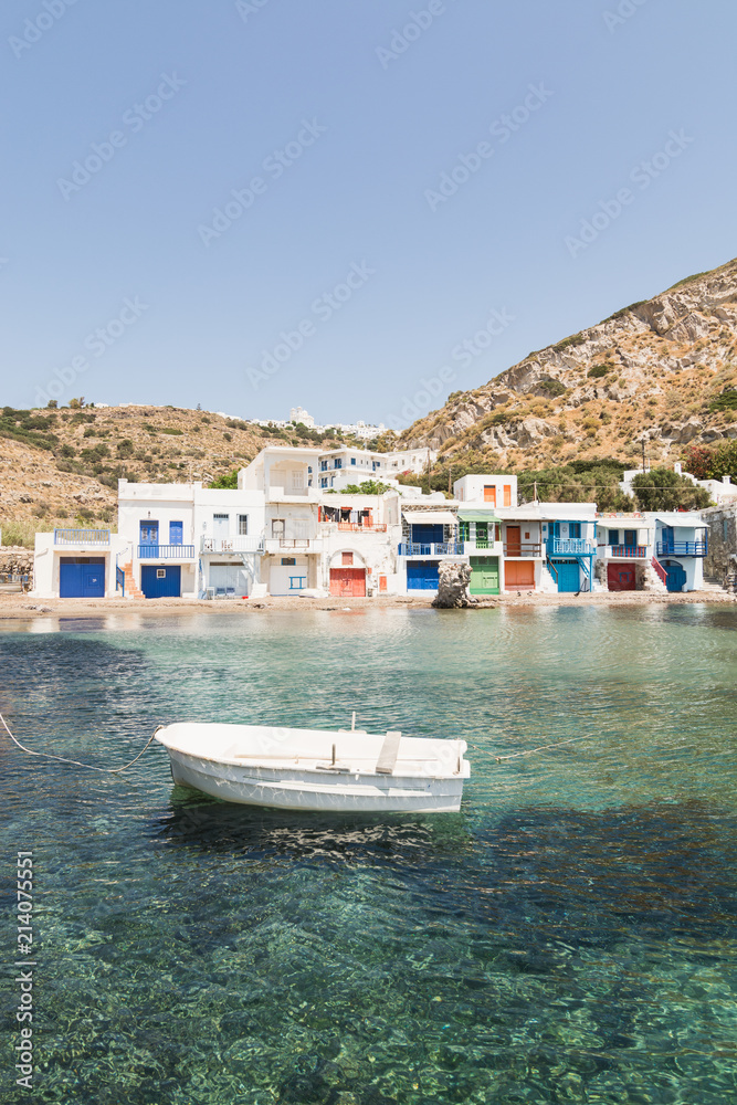 Boats Moored in the Village Harbour of Klima, Milos island, Greece