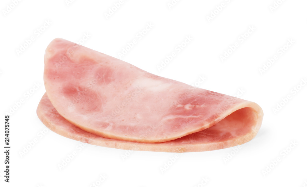 Sliced boiled ham sausage isolated on white background