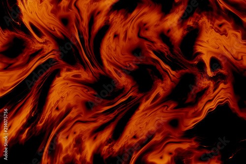 Abstract black and orange swirly texture. Fantasy fractal background. Digital art. 3D rendering.