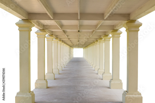 Corridors and pillars isolated on white background with clipping path.