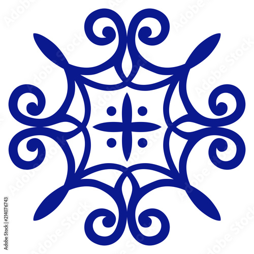 Decorative tile, navy blue ornate mosaic, vector illustratoin