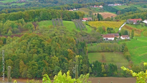 Wide panorama of Vineyards surrounding medieval castle Riegersburg, Styria, Austria
