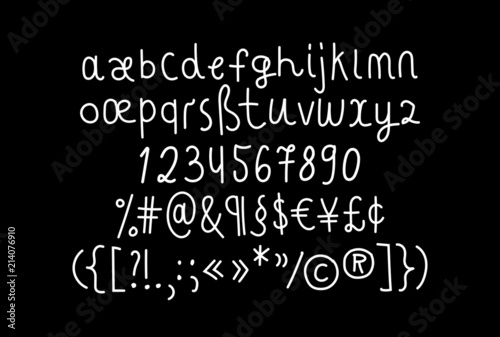 Hand written awkward and childish school naive linear script font, monoline calligraphic font, personal lettering, signage typography, english alphabet, all caps letters with language support