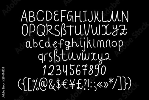 Hand written awkward and childish school naive linear script font, monoline calligraphic font, personal lettering, signage typography, english alphabet, all caps letters with language support