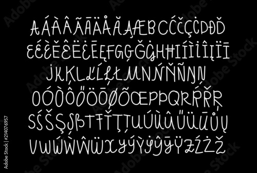 Hand written awkward and childish school naive linear script font, monoline calligraphic font, personal lettering, signage typography, english alphabet, all caps letters with language support