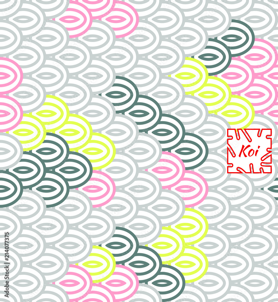 National Oriental pattern, multi-colored Koi fish scales. Seamless pattern Carp Koi pastel colors.