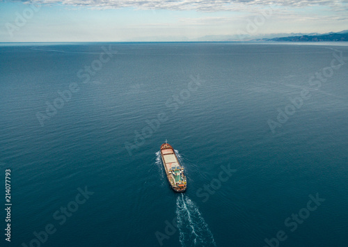 View from the top down by cargo ship passing by, Black Sea, Crimea