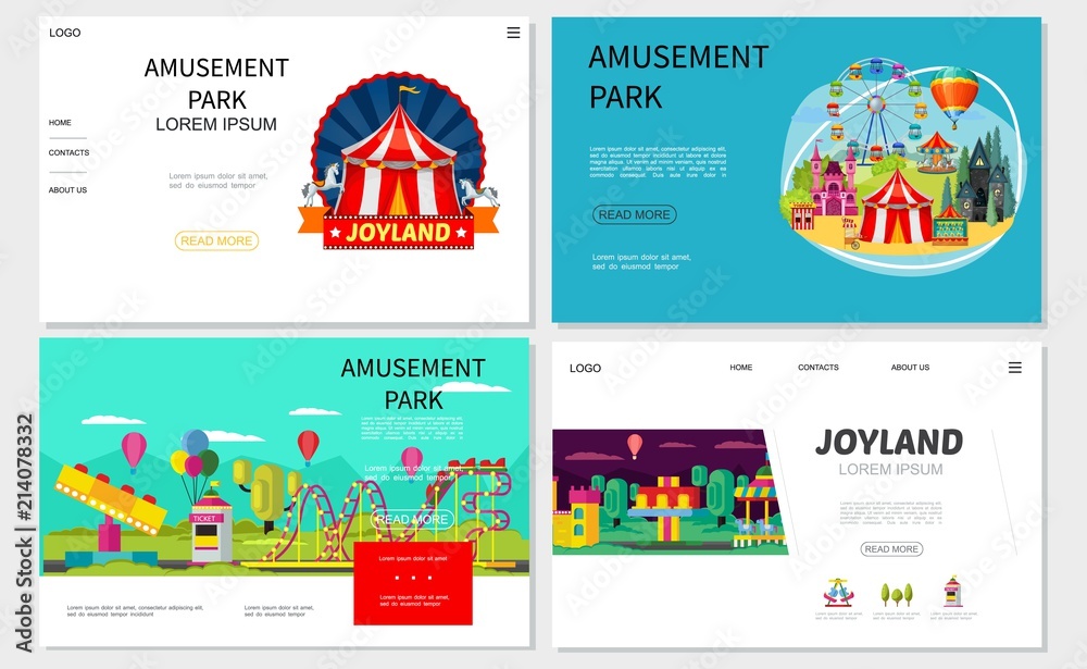 Flat Amusement Park Websites Set