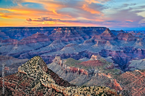 Sunrise at Mather Point, Grand Canyon National Park, Arizona. Photo Shows a Group of Tourists Watching Sunrise at Mather Point which is famous for Sunrise.