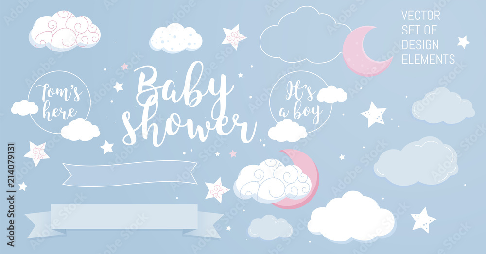 Cute Design Elements For Baby Shower Invotation And Party Stock Vector cute-design-elements-for-baby-shower-invotation-and-party-stock-vector