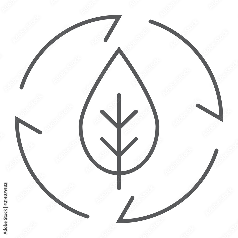 Leaf in arrows thin line icon, ecology and energy, green energy sign, vector graphics, a linear pattern on a white background, eps 10. Leaf in arrows thin line icon, ecology and energy, green energy sign, vector graphics, a linear pattern on a white background, eps 10.